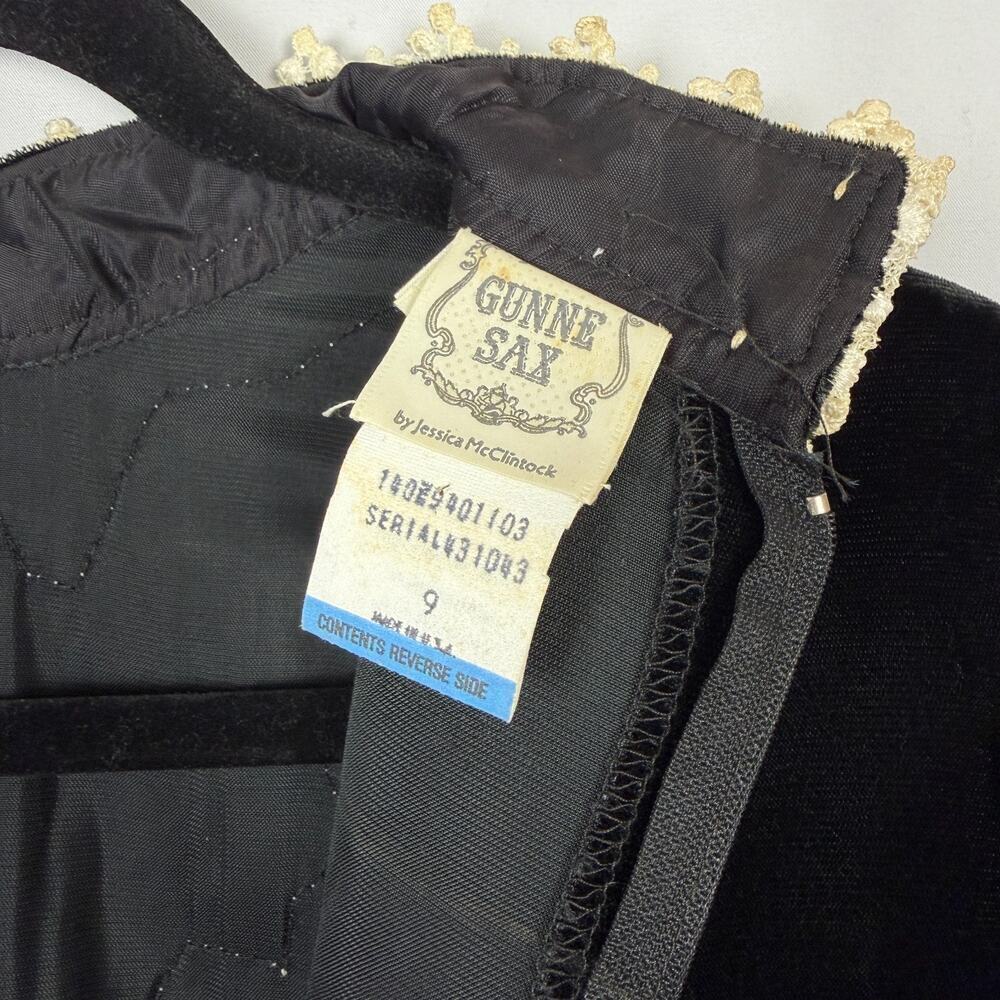 Vintage 1980s Gunne Sax Jessica McClintock Black Velvet Midi Dress Basque 9 - Picture 3 of 16